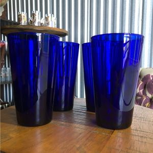 Vintage Set of (4) Libbey Cobalt Blue Tall Flair Tumblers / Glasses.